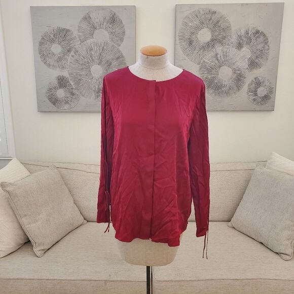 HUGO BOSS| 'Burana' Stretch Silk Blouse - size 10 in Dark Red - Picture 6 of 14
